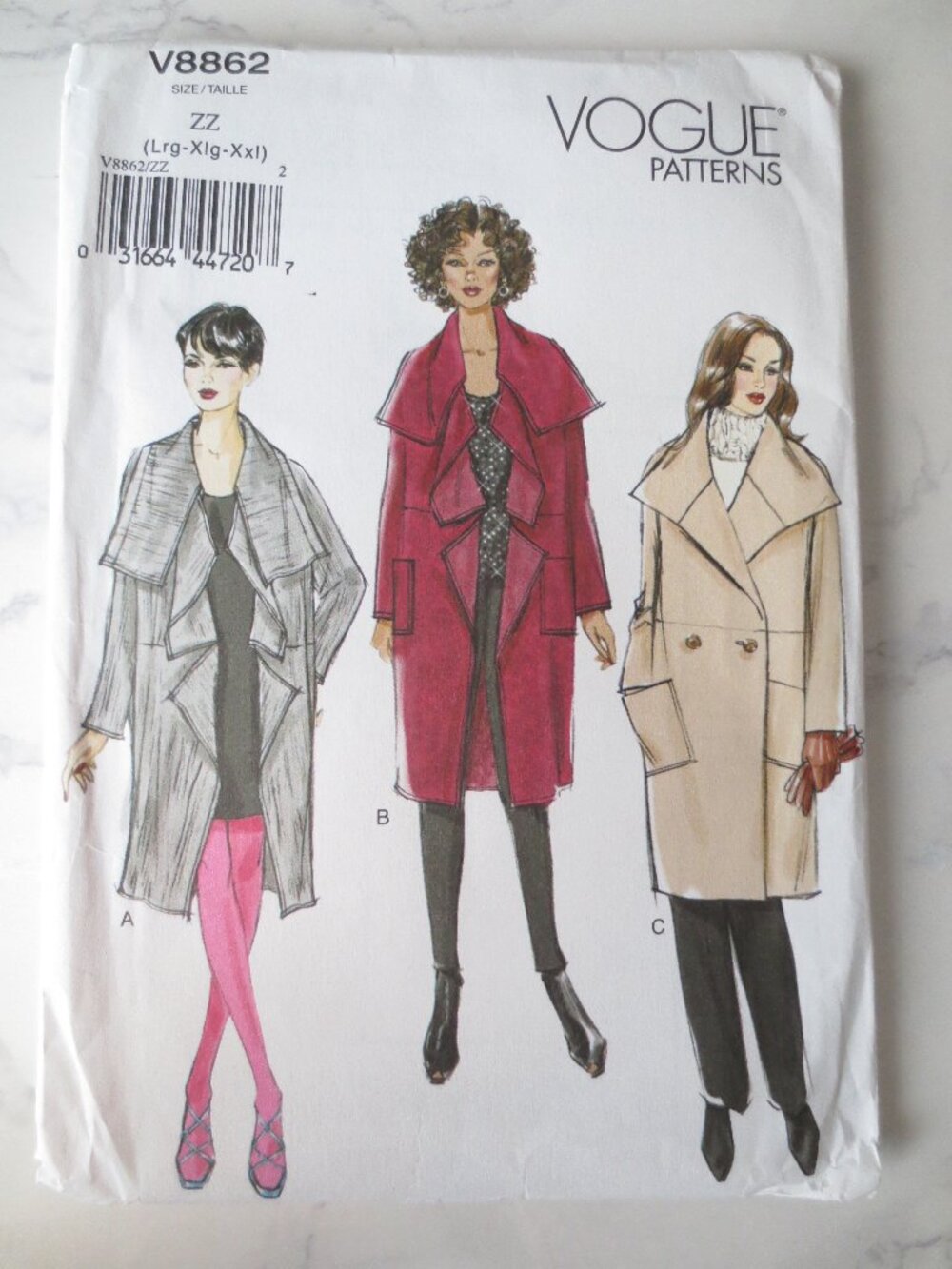 Vogue V 8862 Coat Cardigan Coatigan Sewing Pattern L XL XXL